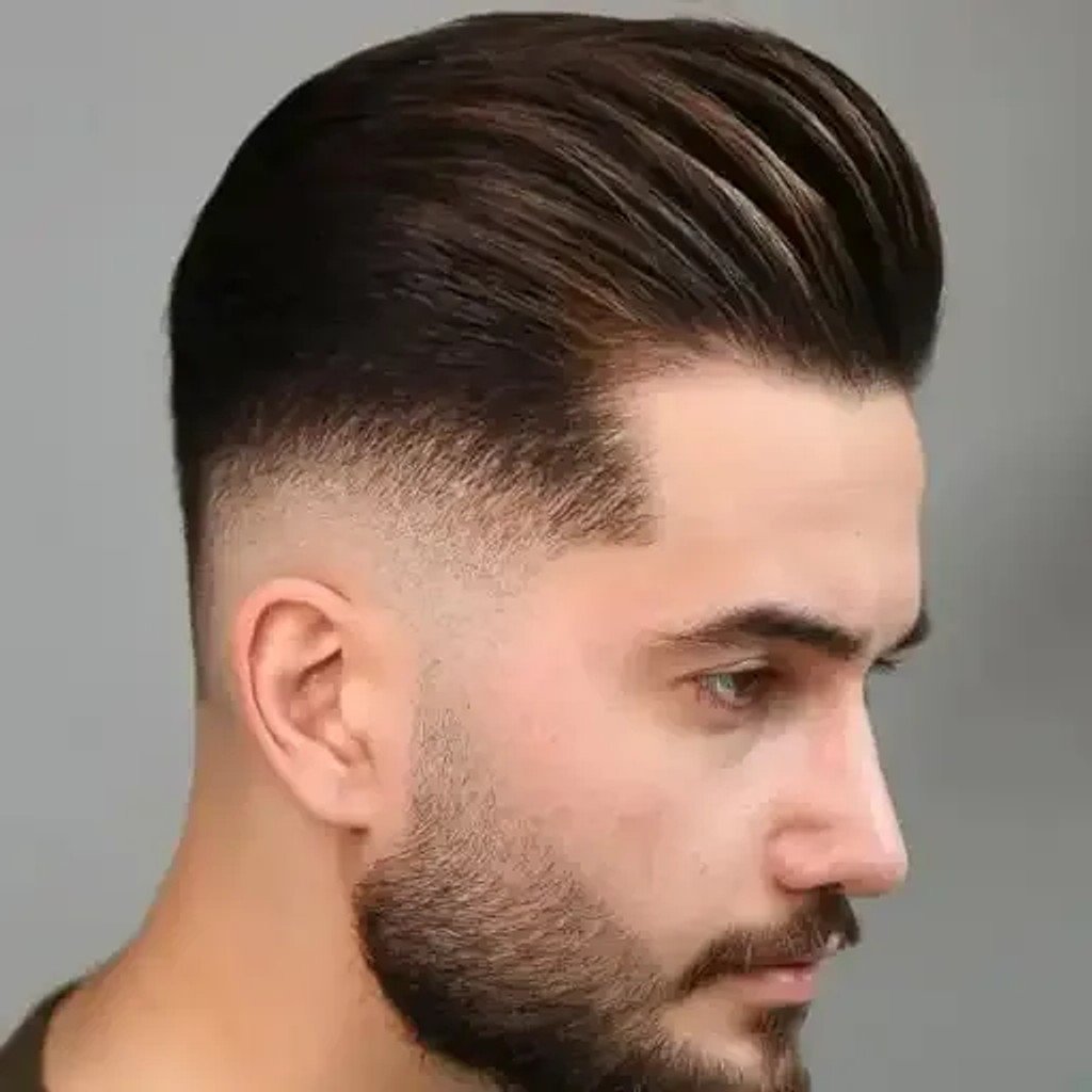 80 Men Hairstyles For Round Face - Swept Back With Taper Fade