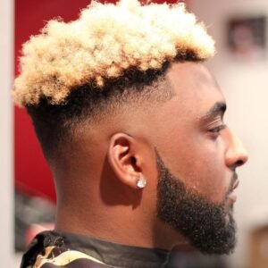 Short black men’s haircut-Faux Hawk with Blonde Sponge Twists