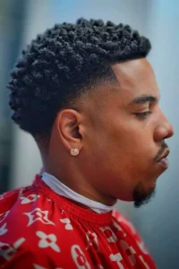 Short black men’s haircut-Low Afro Blur + Long Bends