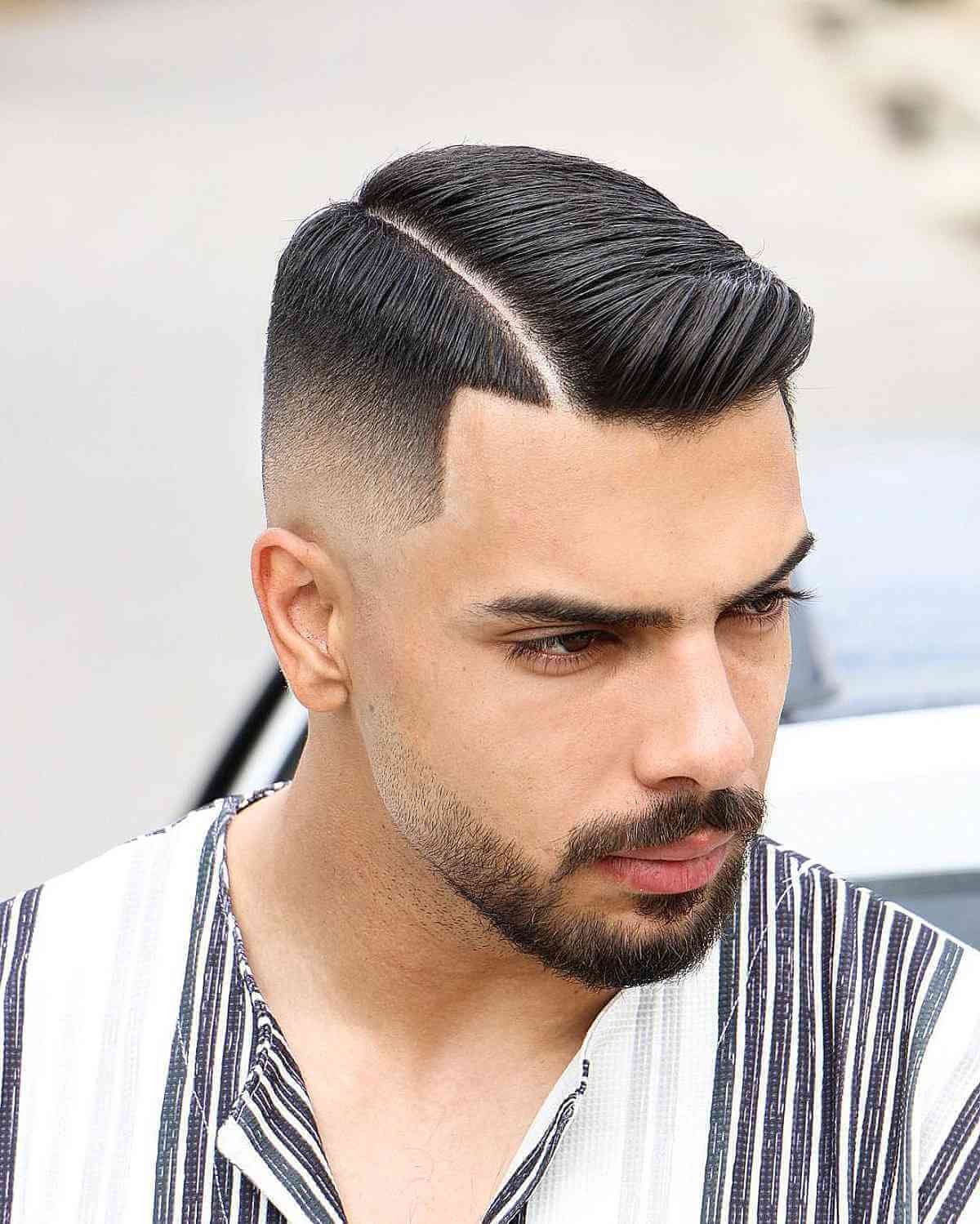80 Men Hairstyles For Round Face-Classy Side Part with Skin Fade