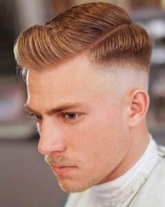 45 Crew Cut Haircut Ideas – Clean & Practical Style-Side Comb with Bald Fade Sides